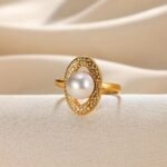 Stainless steel Pearl Adjustable Ring