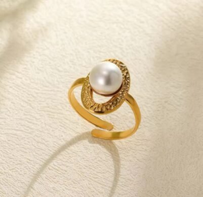 Stainless steel Pearl Adjustable Ring - Image 2