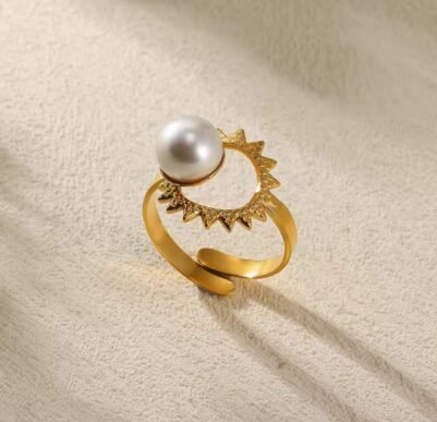 img_0956 Sun with pearl ring 18K Gold-plated Stainless Steel ☀️ - Image 1