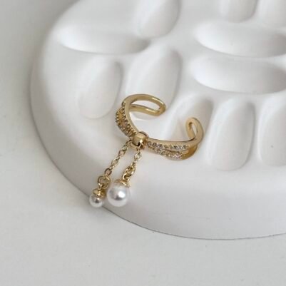 img_1547-3 Gold ring with dangling pearls Stainless Steel - Image 1