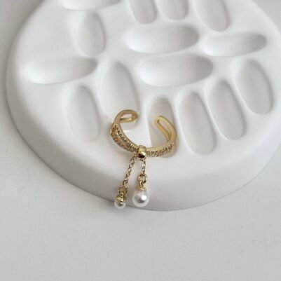 img_1548-3 Gold ring with dangling pearls Stainless Steel - Image 2