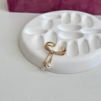 img_1549-3 Gold ring with dangling pearls Stainless Steel - Image 3