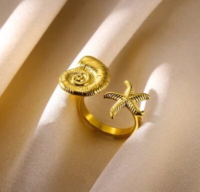 img_1555 Shell and starfish ring 18K Gold-plated Stainless Steel - Image 1