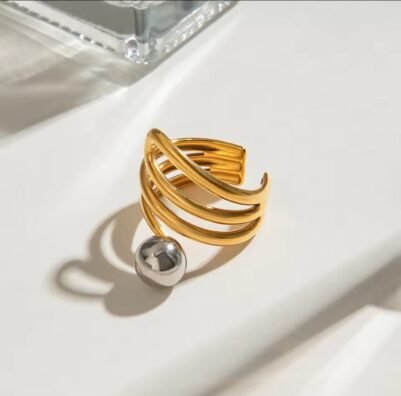img_3426 Minimal Two toned Ring 18K Gold-plated Stainless Steel - Image 2