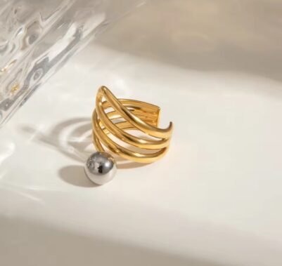 img_3428 Minimal Two toned Ring 18K Gold-plated Stainless Steel - Image 4