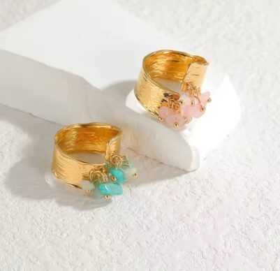 img_5474 Pink and green dangles ring Stainless Steel - Image 1