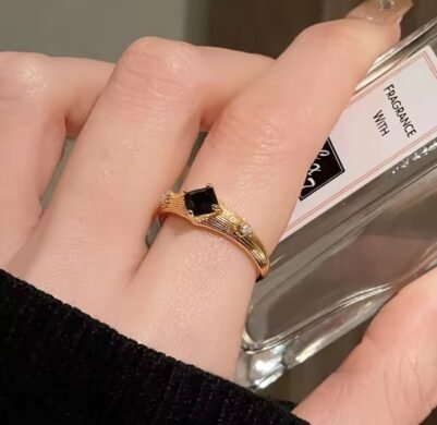 Black diamond ring 18K Gold-plated Stainless Steel - Image 1