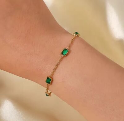 img_2013 Stainless steel rectangle green bracelet - Image 2