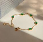 Stainless steel rectangle green bracelet