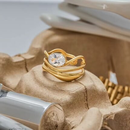Minimalist Ring with zircon 18K Gold-plated Stainless Steel