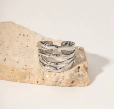 Stainless Steel Geometric Silver Ring - Image 2
