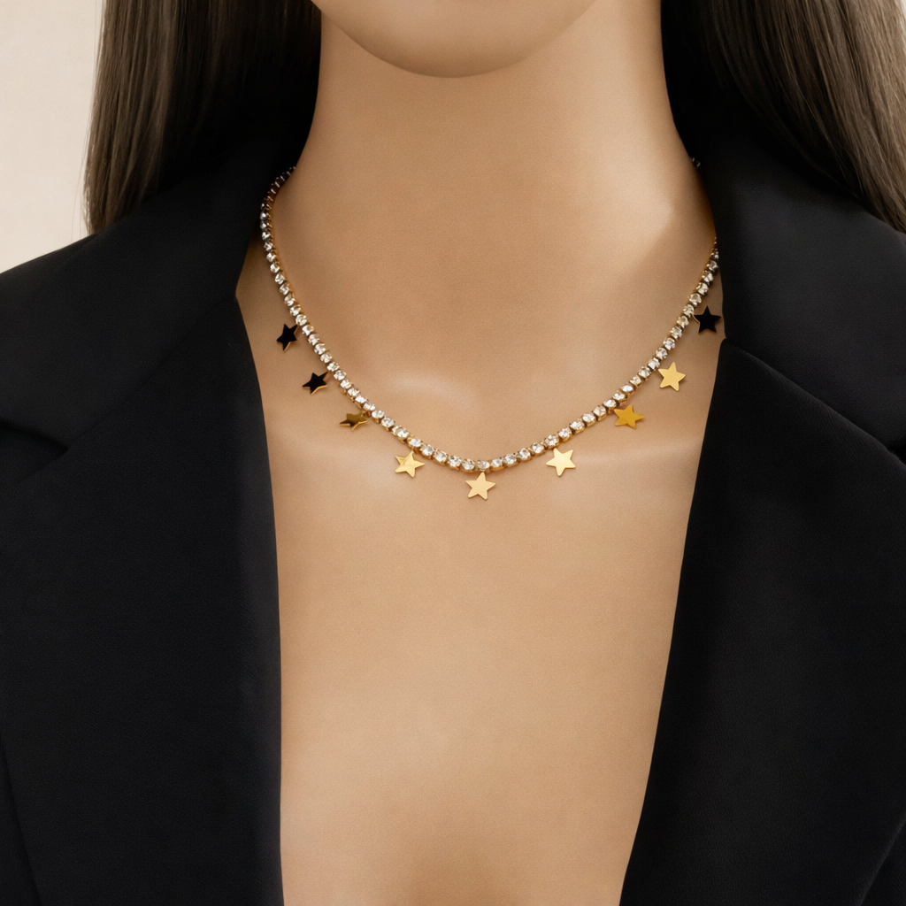 deea8ab6-2d98-4b8e-9c95-db185e9bf009 Tennis & stars stainless steel set (necklace & bracelet) - Image 1