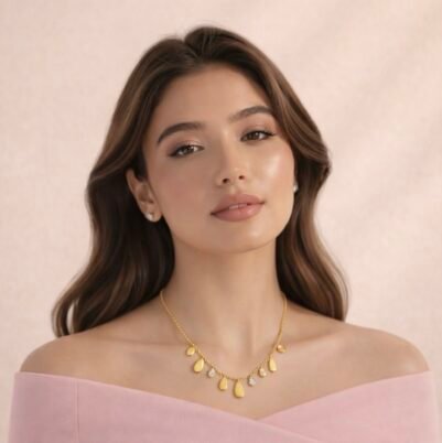 Teardrop 18k gold necklace, Stainless steel. - Image 2