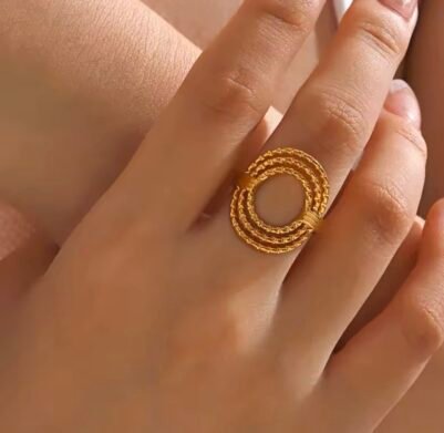 Gold Plated Stainless Steel Adjustable Circular Geometric Ring - Image 2