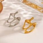 Gold Plated Stainless Steel Retro Irregular Open Ring - Image 2