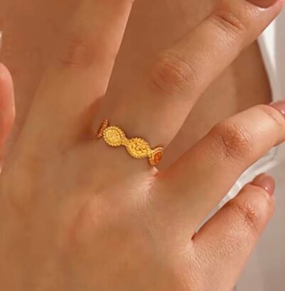 Geometric Open Gold Plated Stainless Steel Adjustable ring - Image 2