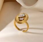 Crystal  stainless steel Adjustable Ring