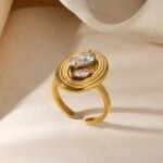 Crystal  stainless steel Adjustable Ring