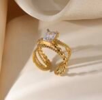 Stainless steel Crystal Adjustable Ring