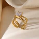 Stainless steel Crystal Adjustable Ring