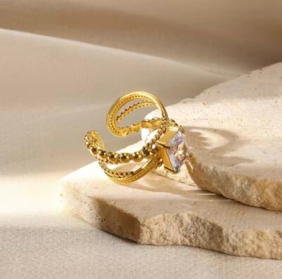 Stainless steel Crystal Adjustable Ring - Image 3