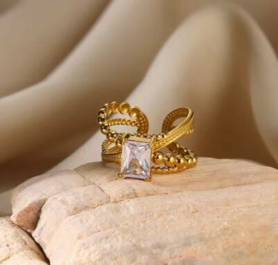 Stainless steel Crystal Adjustable Ring - Image 2