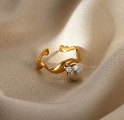 Stainless steel Pearl Adjustable Ring - Image 2