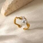 Stainless steel Pearl Adjustable Ring