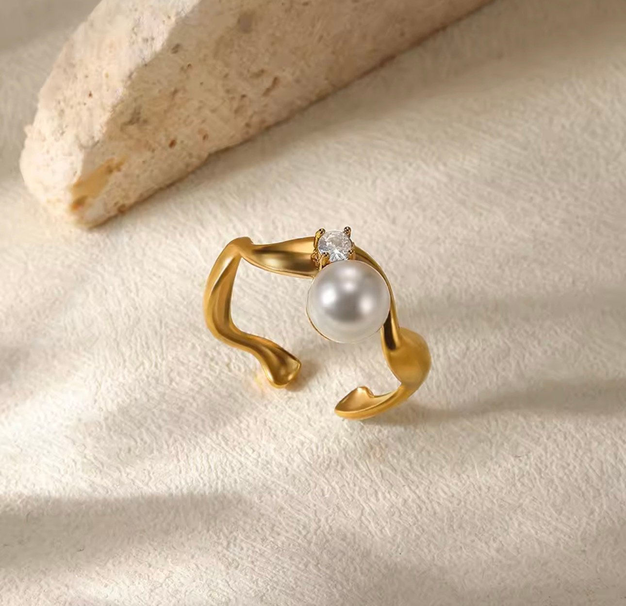 screenshot-116 Stainless steel Pearl Adjustable Ring - Image 1