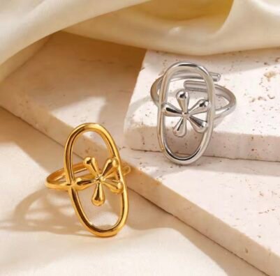 Flower Oval Ring Stainless Steel adjustable - Image 2