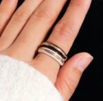 White Adjustable Gold Plated Geometric Ring - Image 2