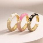 Adjustable Gold Plated Geometric colorful rings