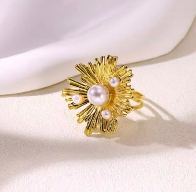 pearls Flower Stainless steel ring - Image 2