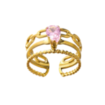 Multi-layer adjustable Stainless Steel pink square zircon ring